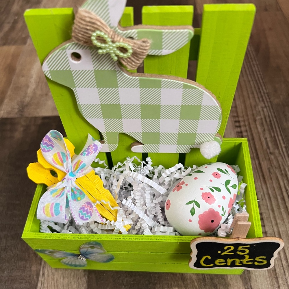 Green Easter Bunny Decor with Egg and Bow